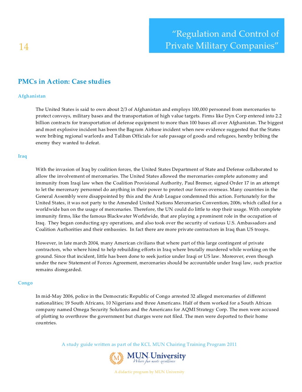 KCL MUN Study Guide Private Military Companies (28/02/2012)