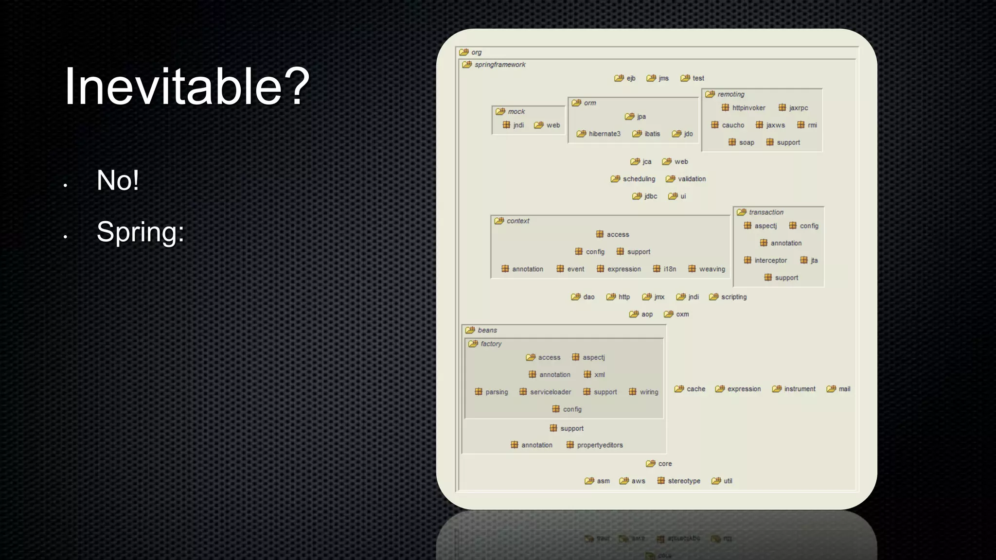 Inevitable?
•   No!
•   Spring:
 