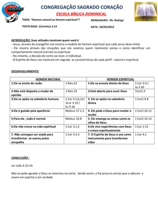 ESCOLA BÍBLICA DOMINICAL
INTRODUÇÃO: Suas atitudes mostram quem você é
- Jesus, através do evangelho nos mostra o modelo d...