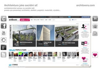 Architektura jako sociln s?                                                 archilovers.com
architektonick variace na sociln st
prostor pro prezentaci architekt?, atelir?, projekt?, materil?, v?robk?...
 