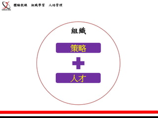 體驗教練   組織學習   人培管理




                     組織

                     策略


                     人才
 