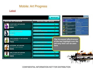 Mobile: Art Progress
Latest




                                        The increased effectiveness
                                        of the teal highlight over the
                                        old navy blue can be seen
                                        here.




           CONFIDENTIAL INFORMATION NOT FOR DISTRIBUTION
 