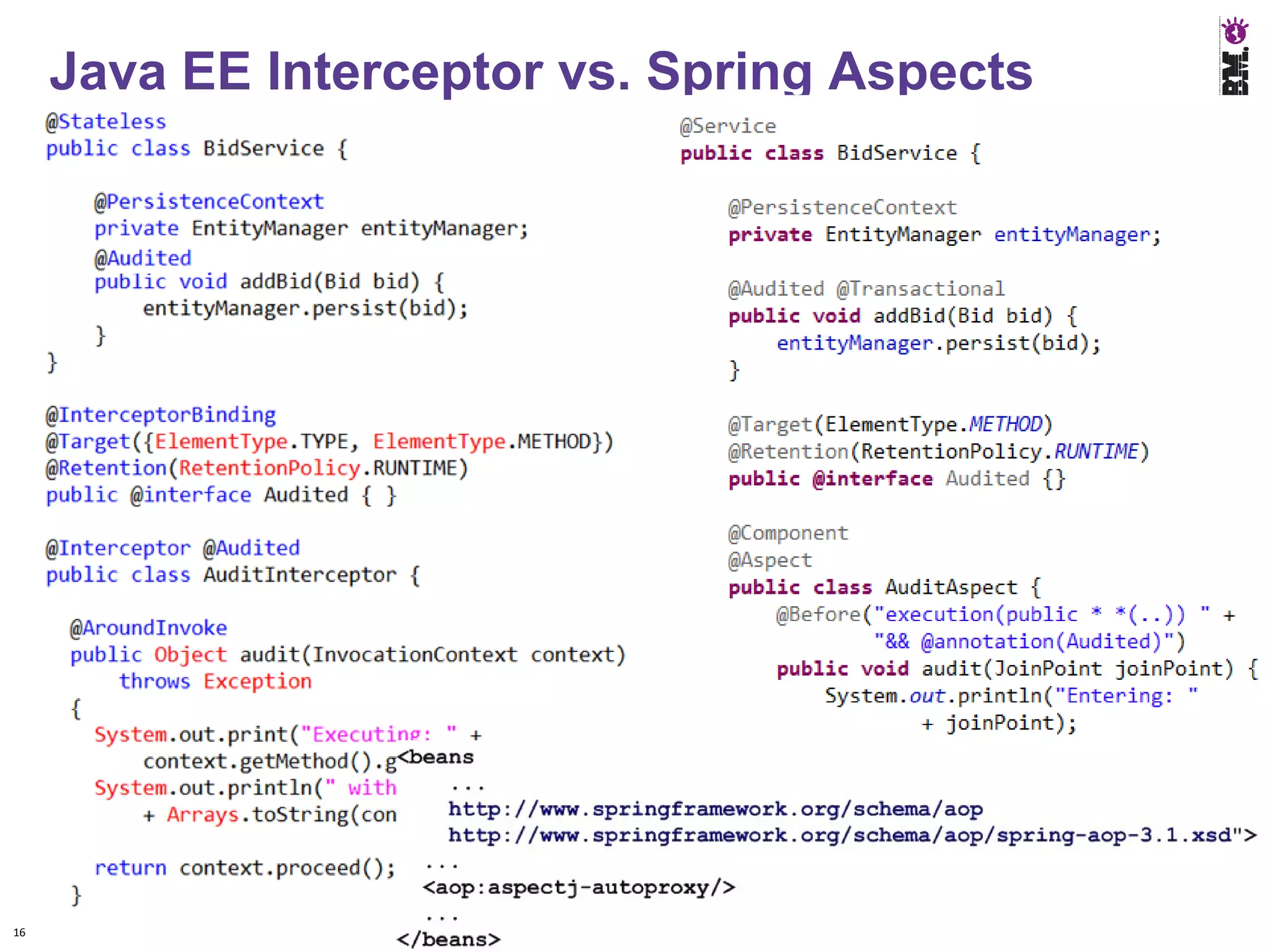Java EE Interceptor vs. Spring Aspects




16
 