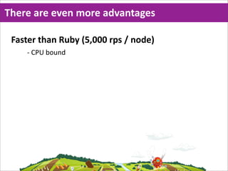 There  are  even  more  advantages

 Faster  than  Ruby  (5,000  rps  /  node)
     -­‐ CPU  bound
 