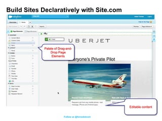 Build Sites Declaratively with Site.com




            Palate of Drag-and-
                Drop Page
                 Elements




                                                  Editable content


                         Follow us @forcedotcom
 