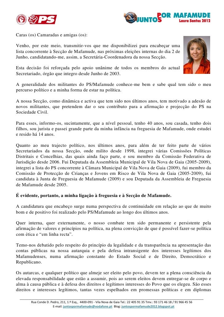Carta de Apresentação da Candidatura Laura Santos
