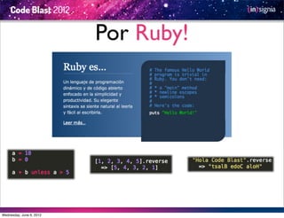 Por Ruby!




Wednesday, June 6, 2012
 