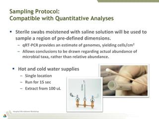 Sampling Protocol:
Compatible with Quantitative Analyses

 Sterile swabs moistened with saline solution will be used to
 ...