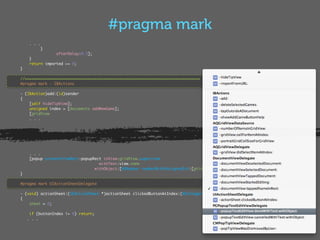 #pragma mark
     . . .
             }
                 afterDelay:0.5];
    }
    return imported >= 0;
}

//==============================================================================
#pragma mark - IBActions

- (IBAction)add:(id)sender
{
    [self hideTipView];
    unsigned index = [documents addNewGame];
    [gridView
    . . .




     . . .
     [popup presentFromRect:popupRect inView:gridView.superview
                                    withText:view.name
                                  withObject:[NSNumber numberWithUnsignedInt:[gridView indexForCell:cell]]];
}

#pragma mark UIActionSheetDelegate

- (void) actionSheet:(UIActionSheet *)actionSheet clickedButtonAtIndex:(NSInteger)buttonIndex
{
    sheet = 0;

     if (buttonIndex != 0) return;
    . . .
 