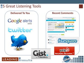 5 Great Listening Tools
Delivered To You Recent Comments
 