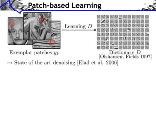 Patch-based Learning

                      Learning D



Exemplar patches yk                      Dictionary D
                                     [Olshausen, Fields 1997]
 State of the art denoising [Elad et al. 2006]
 