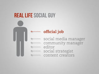 real life social guy 
official job 
social media manager 
community manager 
editor 
social strategist 
content creators 
 