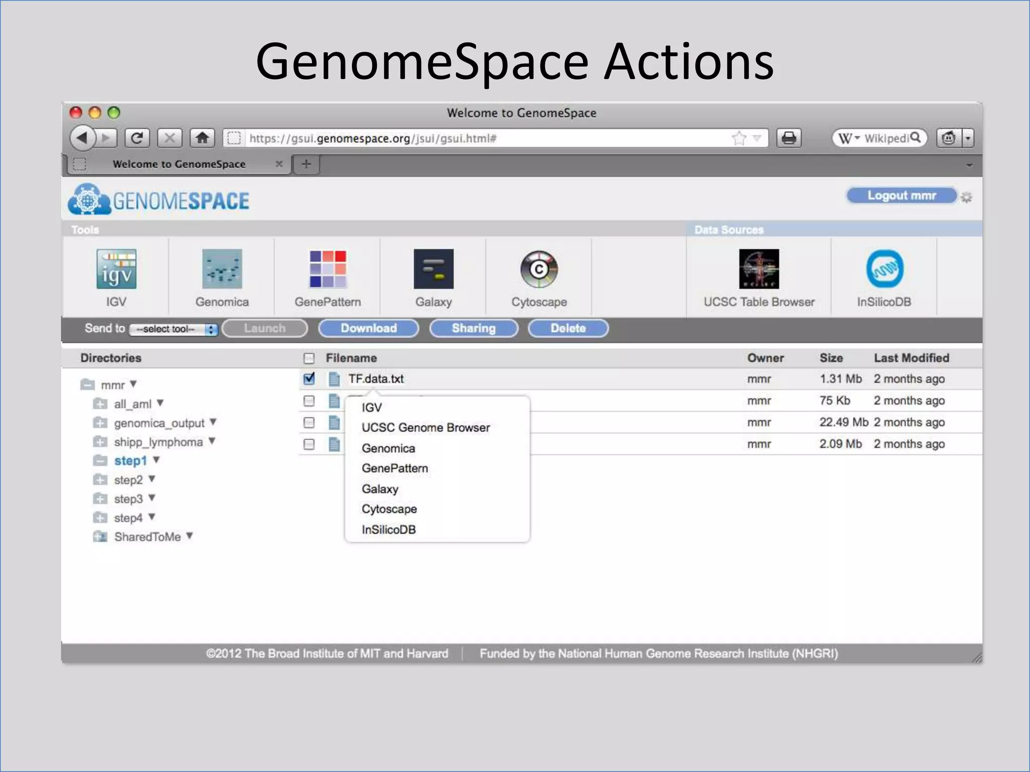 GenomeSpace Actions
 