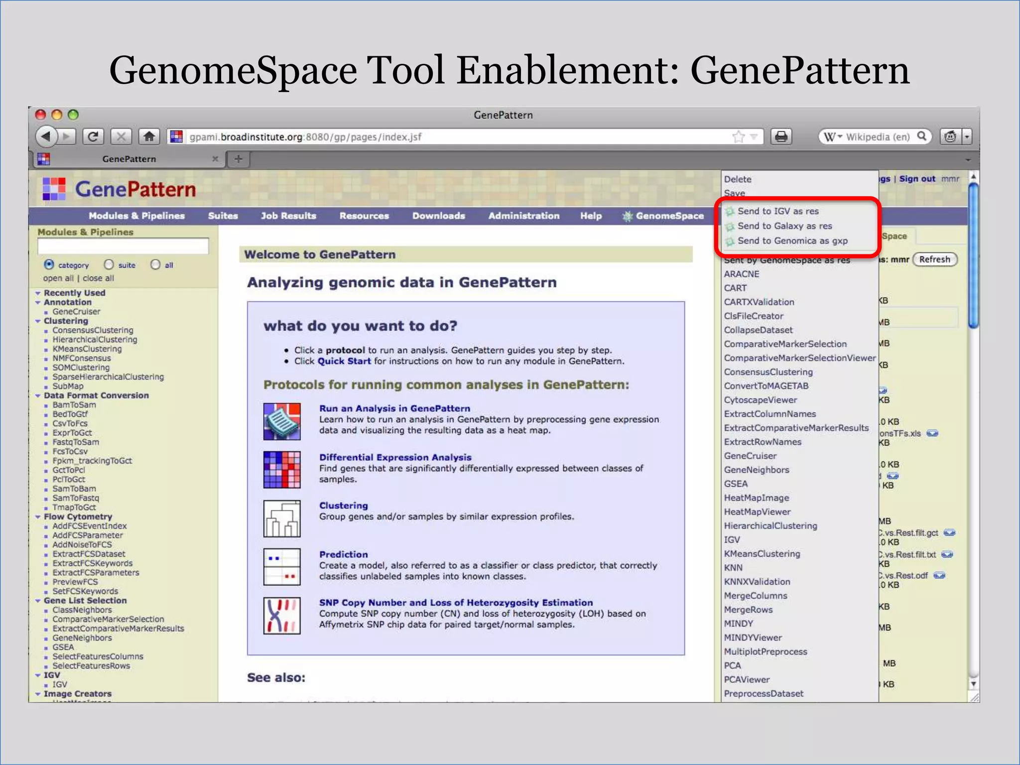 GenomeSpace Tool Enablement: GenePattern
 