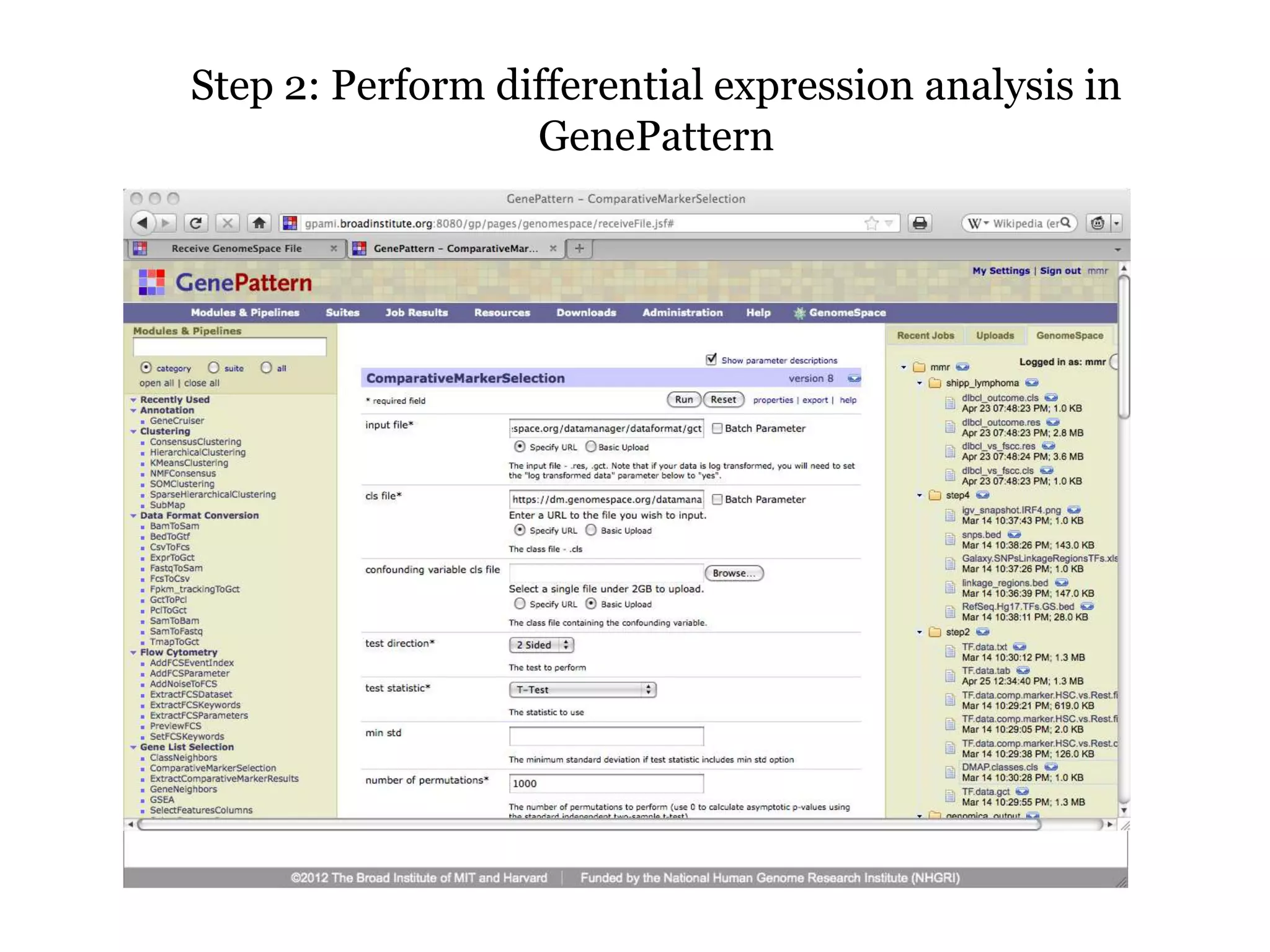 Step 2: Perform differential expression analysis in
                  GenePattern
 