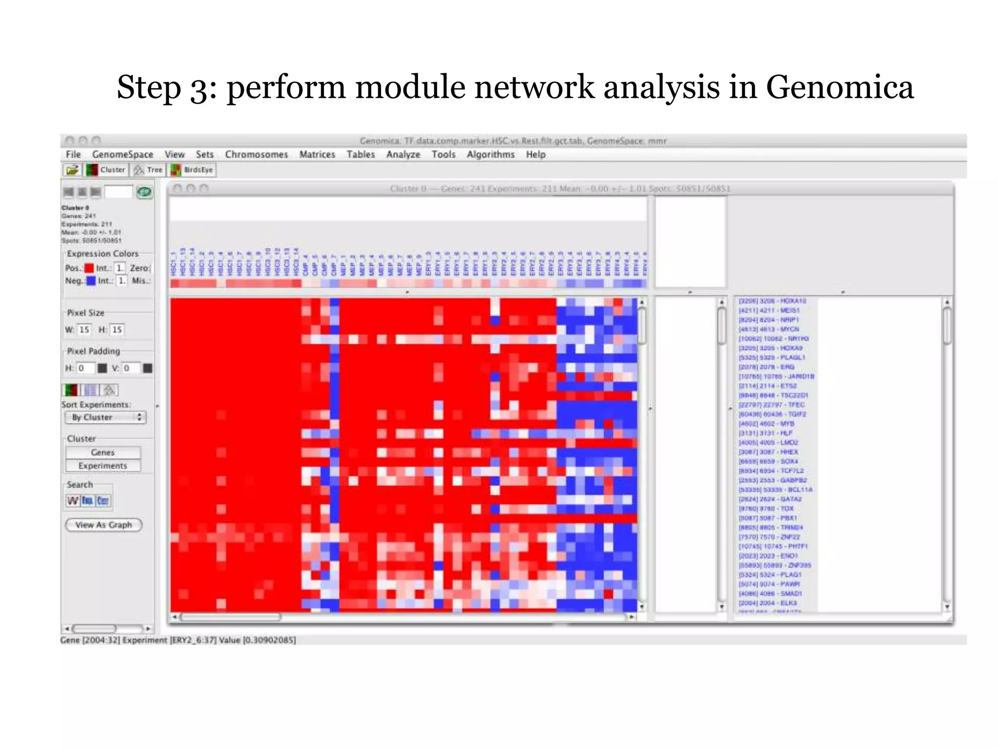 Step 3: perform module network analysis in Genomica
 