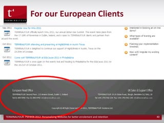 For our European Clients




TERMINALFOUR- PSEWEB 2012: Personalizing Websites for better enrolement and retention   40
 