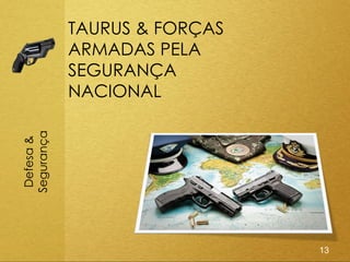 TAURUS & FORÇAS
            ARMADAS PELA
            SEGURANÇA
            NACIONAL
Segurança
 Defesa &




                              13
 