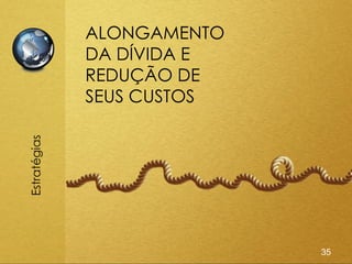 ALONGAMENTO
              DA DÍVIDA E
              REDUÇÃO DE
              SEUS CUSTOS
Estratégias




                            35
 