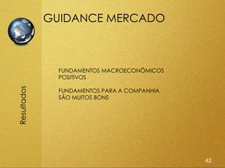 GUIDANCE MERCADO



               FUNDAMENTOS MACROECONÔMICOS
               POSITIVOS
Resultados




               FUNDAMENTOS PARA A COMPANHIA
               SÃO MUITOS BONS




                                              42
 