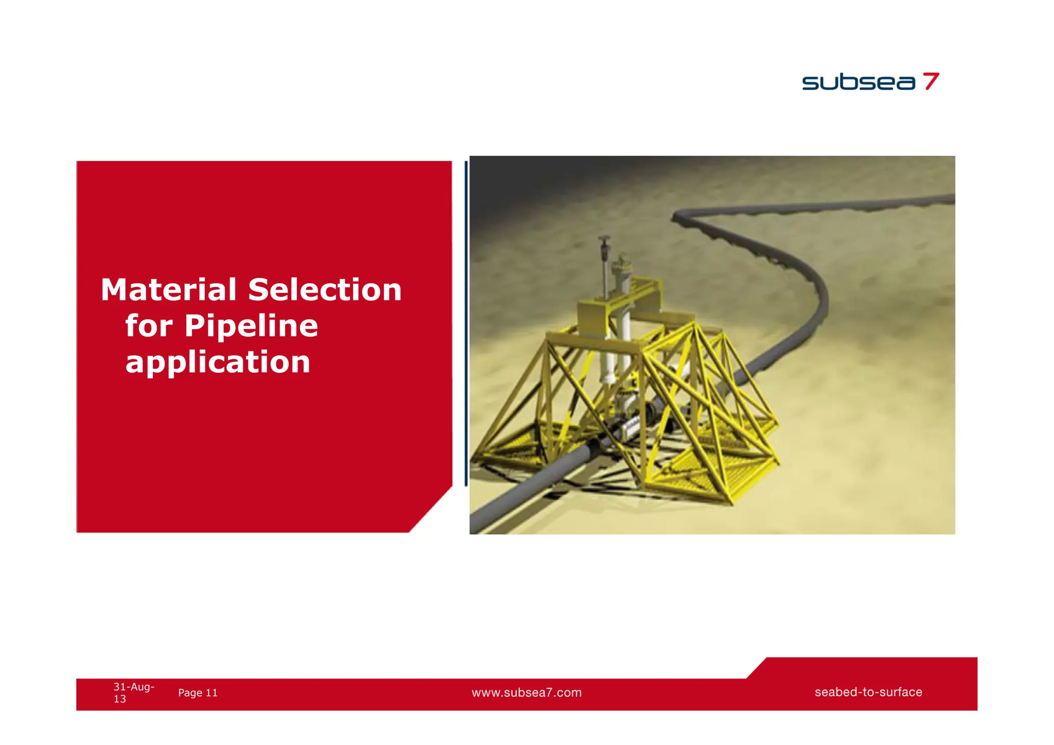 11
Page
31-Aug-
13
Material Selection
for Pipeline
application
 