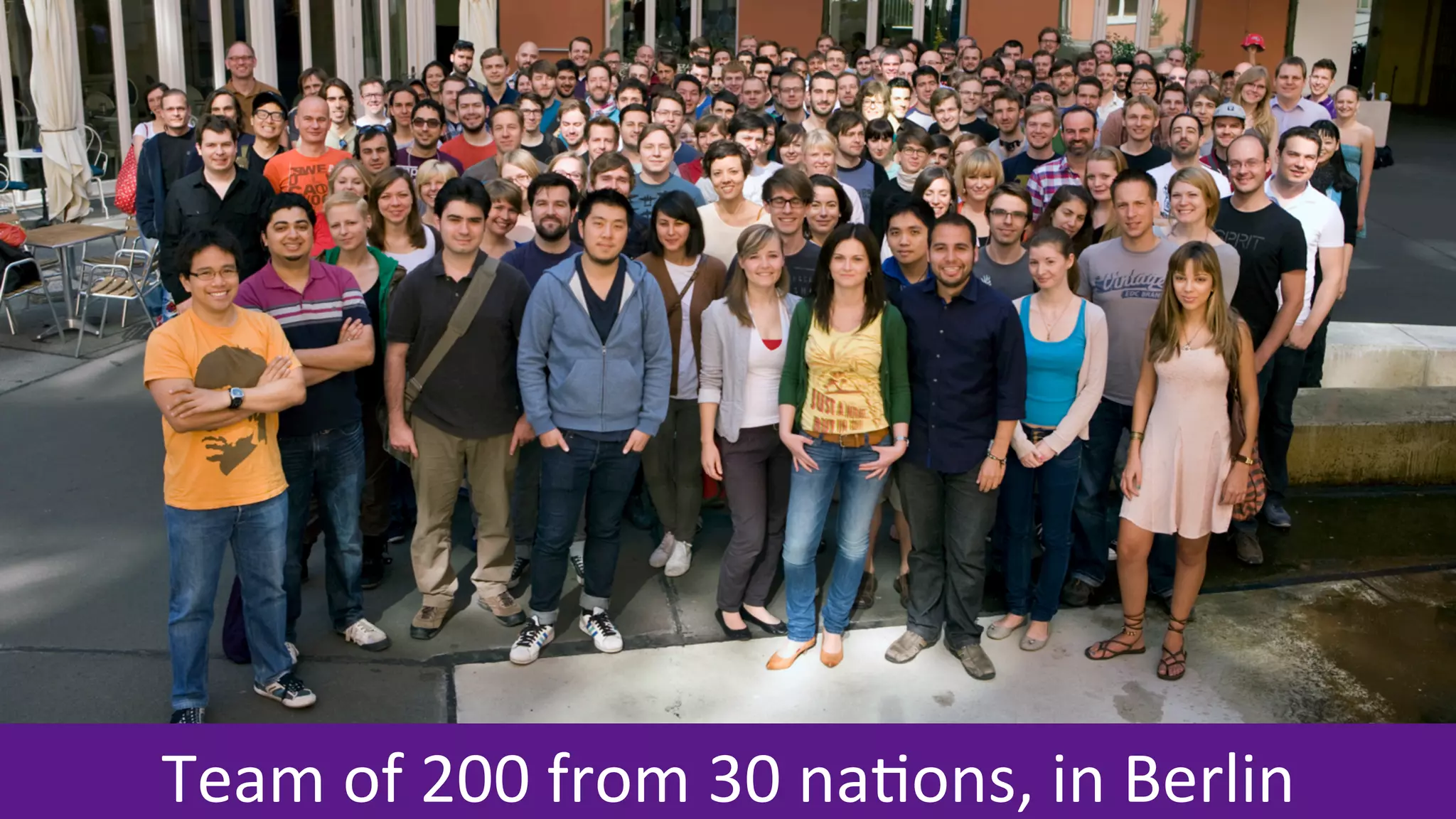 Team	
  of	
  200	
  from	
  30	
  na+ons,	
  in	
  Berlin	
  	
  
 