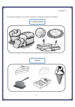 9
Kumpulan makanan dan jenis makanan di dalam kumpulan tersebut.
Lampiran 2
KARBOHIDRAT
LEMAK
 