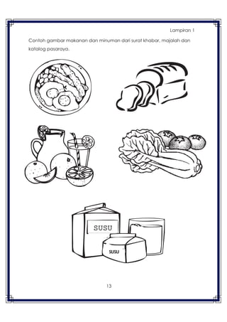 13
Contoh gambar makanan dan minuman dari surat khabar, majalah dan
katalog pasaraya.
Lampiran 1
SUSU
SUSU
 