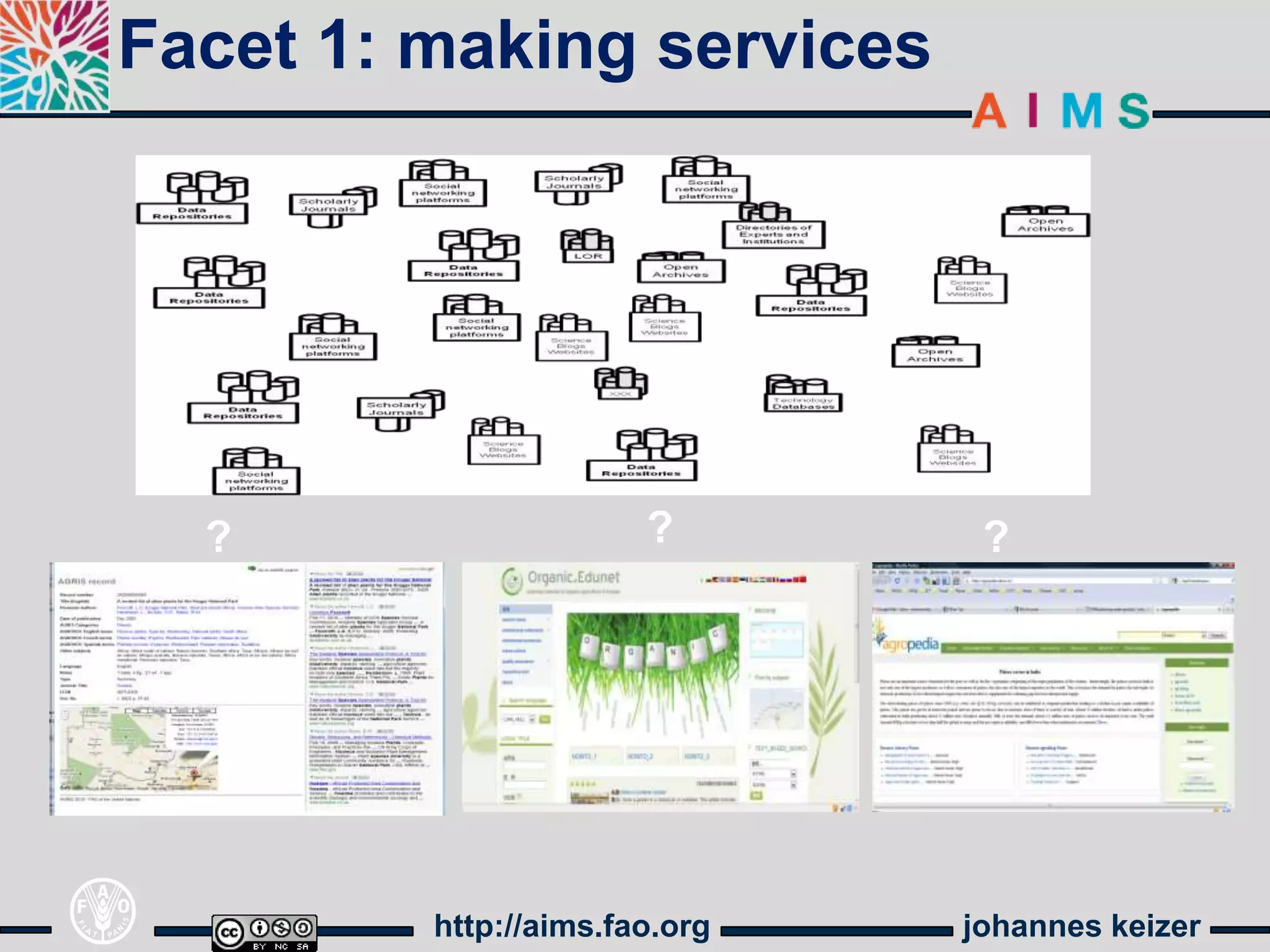 Facet 1: making services




  ?                    ?        ?




         http://aims.fao.org   johannes keizer
 