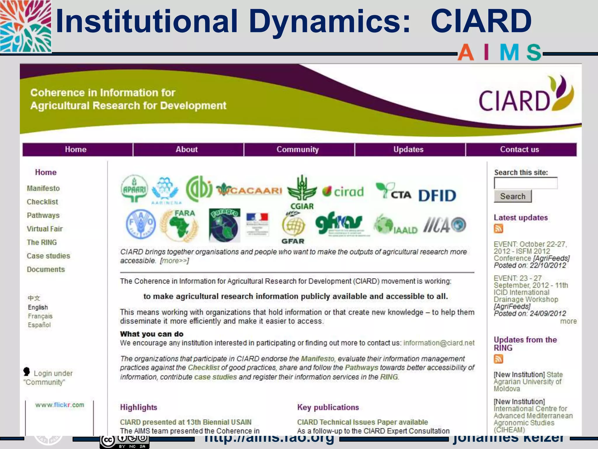 Institutional Dynamics: CIARD




         http://aims.fao.org   johannes keizer
 