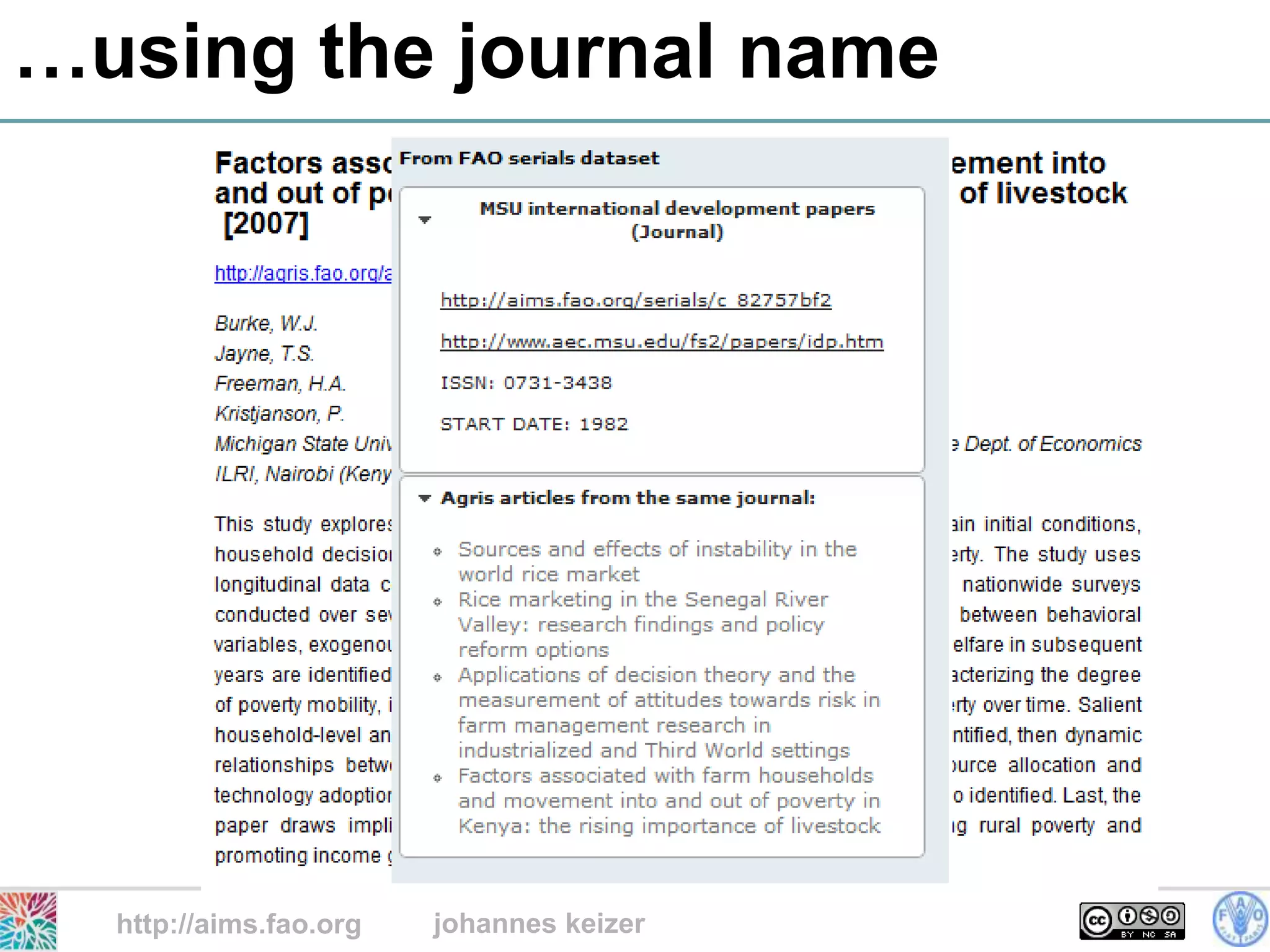 …using the journal name




  http://aims.fao.org   johannes keizer
 