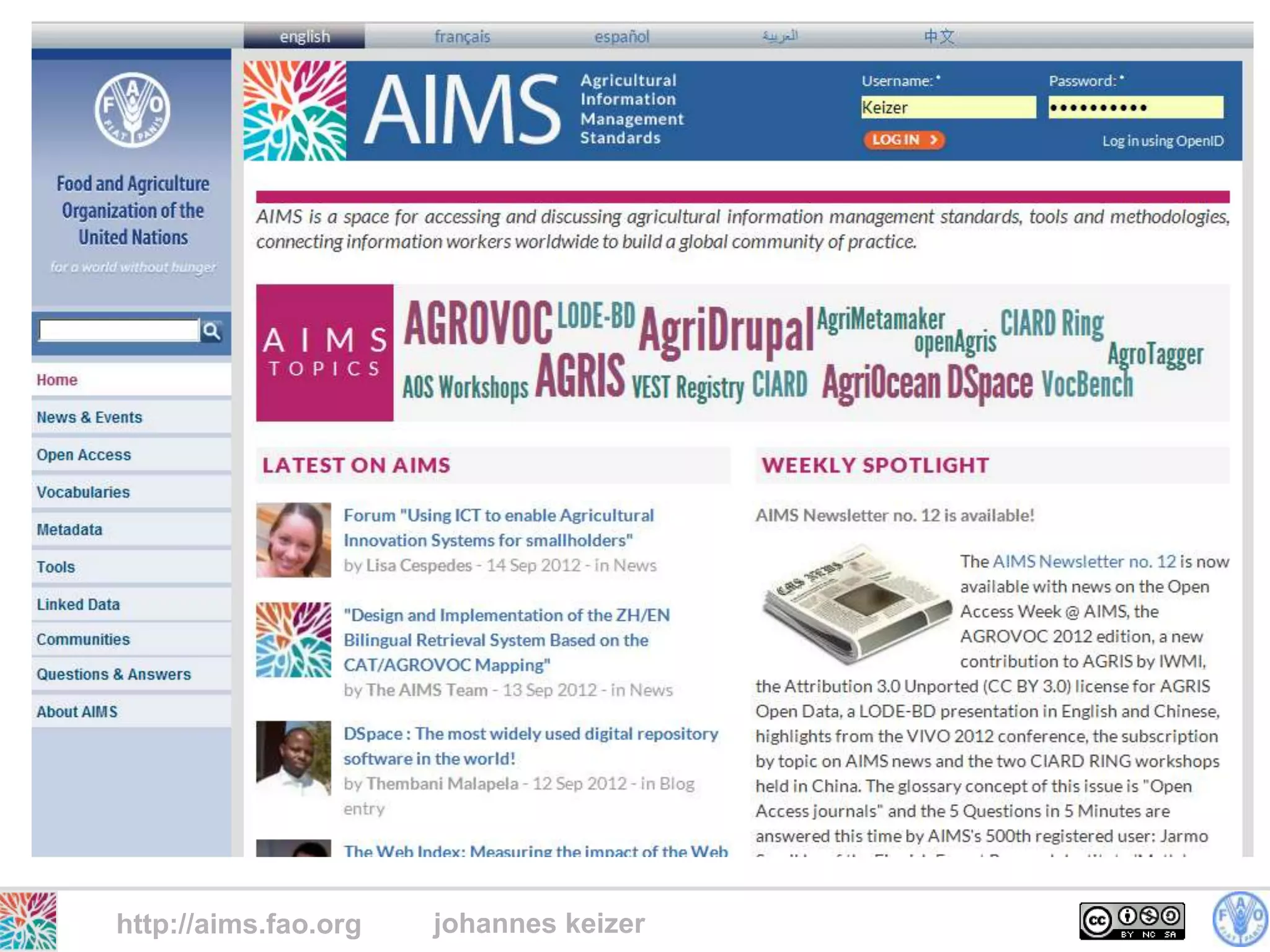 http://aims.fao.org   johannes keizer
 