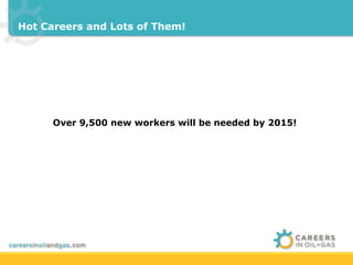 Hot Careers and Lots of Them!




      Over 9,500 new workers will be needed by 2015!
 