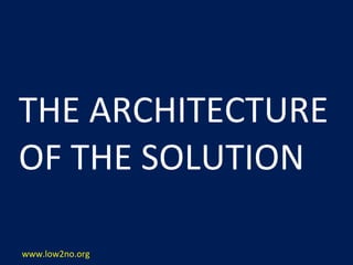 THE	
  ARCHITECTURE	
  
OF	
  THE	
  SOLUTION

www.low2no.org
 
