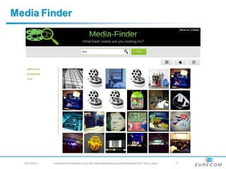 Media Finder




  29/10/2012 -   International Workshop on Socially-Aware Multimedia at ACM Multimedia 2012, Nara, Japan ...