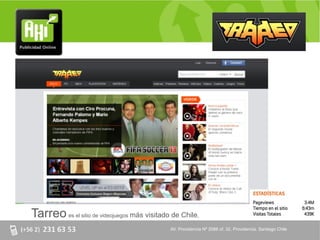 Sitios para Niños y Padres




Tarreo es el sitio de videojuegos más visitado de Chile,
                                              AV. Providencia Nº 2088 of. 32, Providencia. Santiago Chile
 