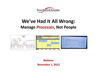 We’ve Had It All Wrong: 
Manage Processes, Not People
Webinar
November 1, 2012
 