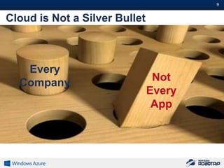 9#


Cloud is Not a Silver Bullet



   Every
  Company                       Not
                               Every
                                App
 