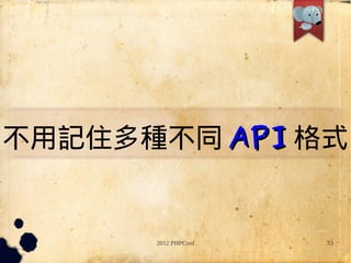 ӛסNͬ API ʽ


      2012 PHPConf   33
 