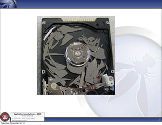 Applica'on*Security*Forum*3*2012*
                               Western'Switzerland'
           '

                                                             6
           708'novembre'2012'0'Y0Parc'/'Yverdon0les0Bains'
           h?ps://www.appsec0forum.ch'

Saturday, November 10, 12
 