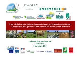 Projet « Maintien de la biodiversité des territoires ruraux du Massif central à travers:
  la préservation de la qualité et la fonctionnalité des milieux ouverts herbacés »




                           Comité de suivi technique n°4
                                   Saint-Flour
                                8 novembre 2012
 