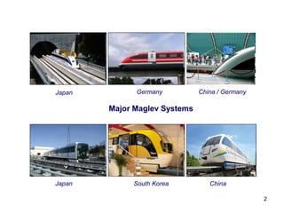 Japan         Germany          China / Germany

        Major Maglev Systems




Japan        South Korea          China

                                                 2
 