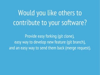 Publish to the web with one commit?
gitblog
https://github.com/rsms/gitblog

Open source alternative to Dropbox based on Git?
http://sparkleshare.org/

 