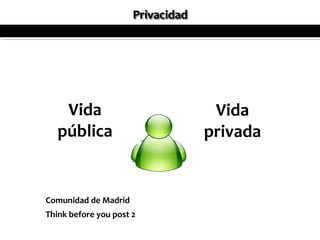 Vida                            Vida
   pública                         privada

                          Alonso

Comunidad de Madrid
Think before you post 2
 