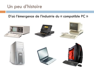 Un peu d’histoire
D’où l’émergence de l’industrie du « compatible PC »
 