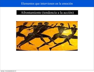 Elementos que intervienen en la emoción

                                 Afrontamiento (tendencia a la acción)




viernes, 14 de diciembre de 12
 