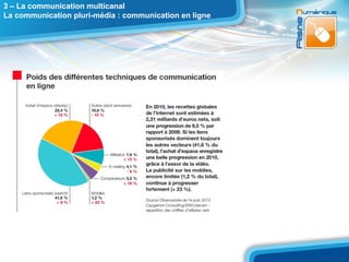 3 – La communication multicanal
La communication pluri-média : communication en ligne
 