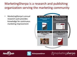MarketingSherpa is a research and publishing
organization serving the marketing community

• MarketingSherpa’s annual
  research cycle provides
  knowledge for continuous
  marketing improvement




                             #sherpawebinar
 