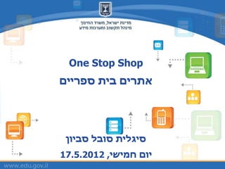 ‫‪One Stop Shop‬‬
‫אתרים בית ספריים‬




 ‫סיגלית סובל סביון‬
‫יום חמישי, 2102.5.71‬
 