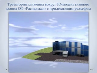 Траектория движения вокруг 3D-модель главного
здания ОФ «Распадская» с прилегающим рельефом




                                                 12
 